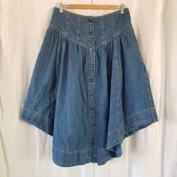 Anthropologie | Pilcro Pleated Basque-Waist Denim Skirt - Picture 2 of 9